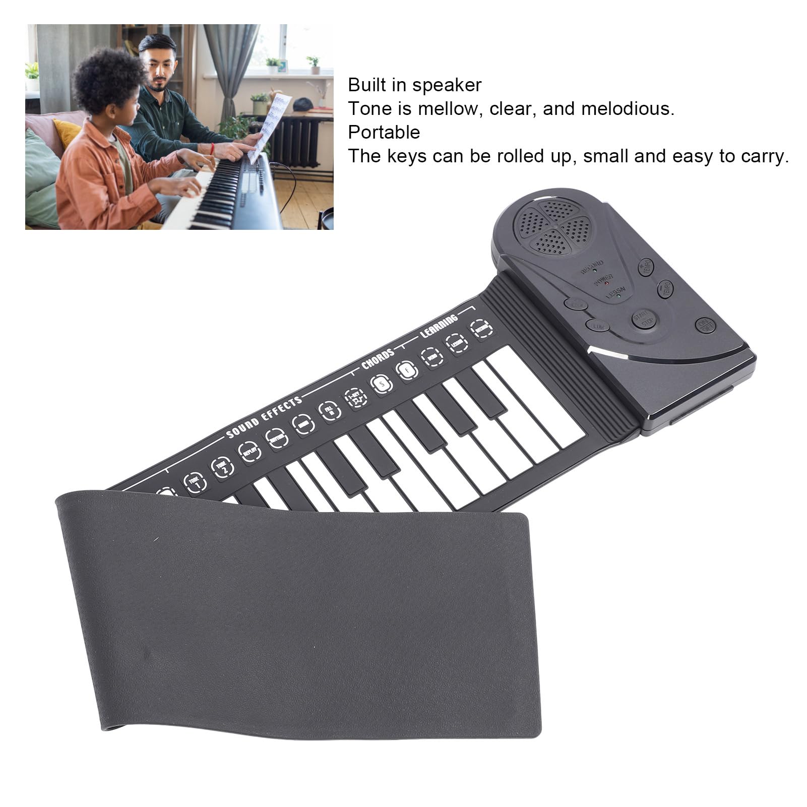 Pianoforte a tastiera avvolgibile, 49 tasti Tastiera flessibile in silicone per pianoforte con registrazione, portatile elettronico mano rotolo pianoforte con altoparlante