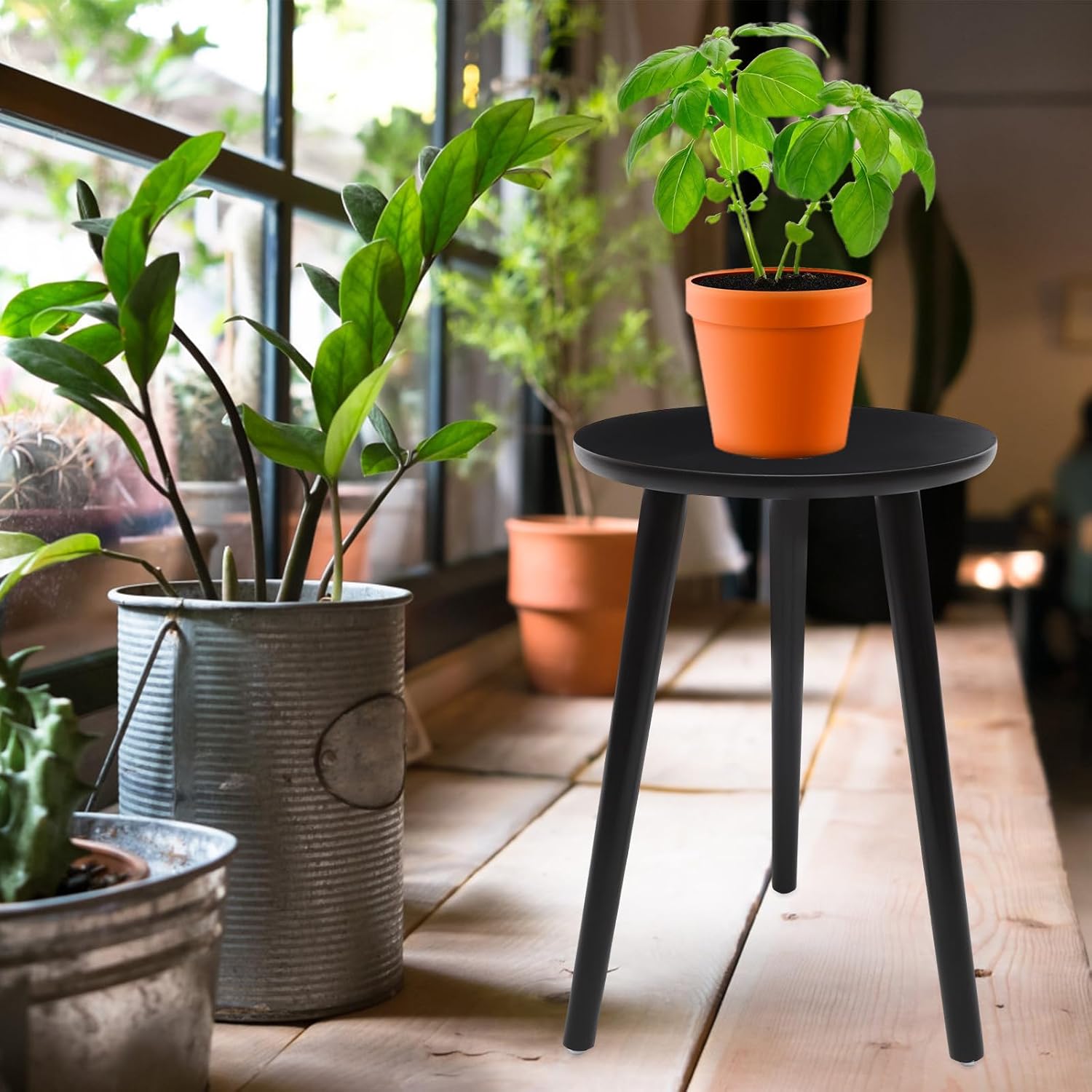 Wooden Plant Stand Flower Pot Holder Indoor Balcony Flowerpot Rack with Removable Design Black 28cm Diameter 40cm Height for Home Decor and Bonsai Display