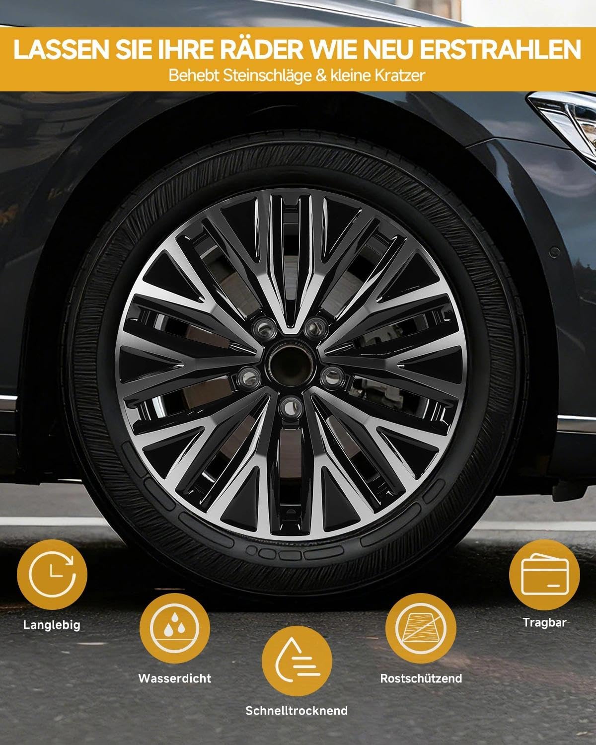 Rotulador de reparación de llantas en negro brillante – para llantas VW / Volkswagen con superficie giratoria de diamante negro – Cubierta de color exacto, resistente a la abrasión y resistente al - 2