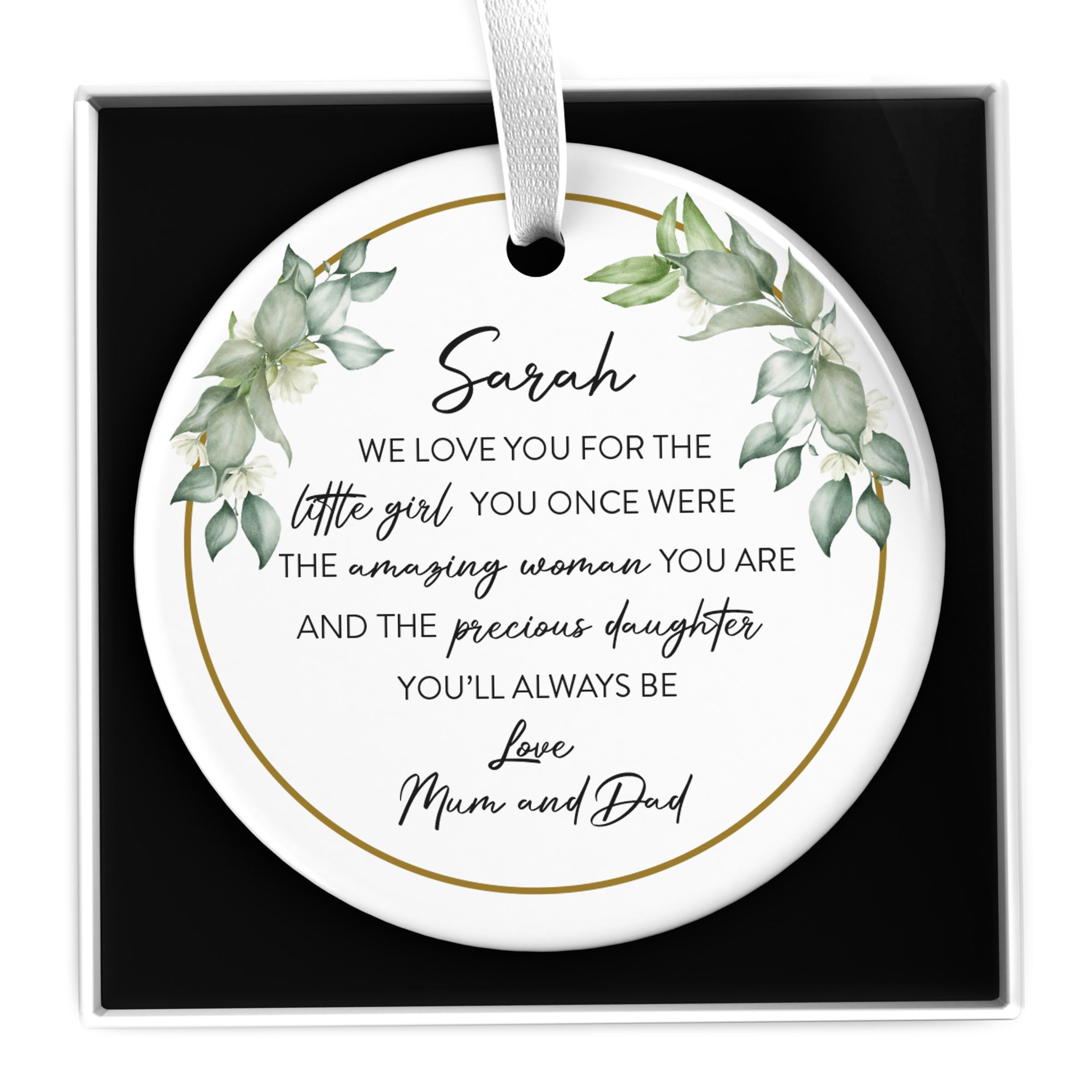 Beecreative Wedding Day Gift For Daughter - Personalised Wedding Gift From Mum and Dad - Ceramic Heart Or Circle Keepsake - With Gift Box