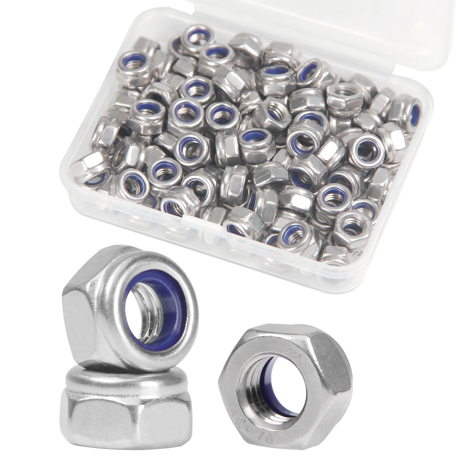 100Pcs M5 x 0.8mm Lock Nuts Nylon Insert Hex Locknuts Self-Lock Nylock Nut 304 Stainless Steel 18-8 DIN985 Hex Drive Plain Finish for Industrial