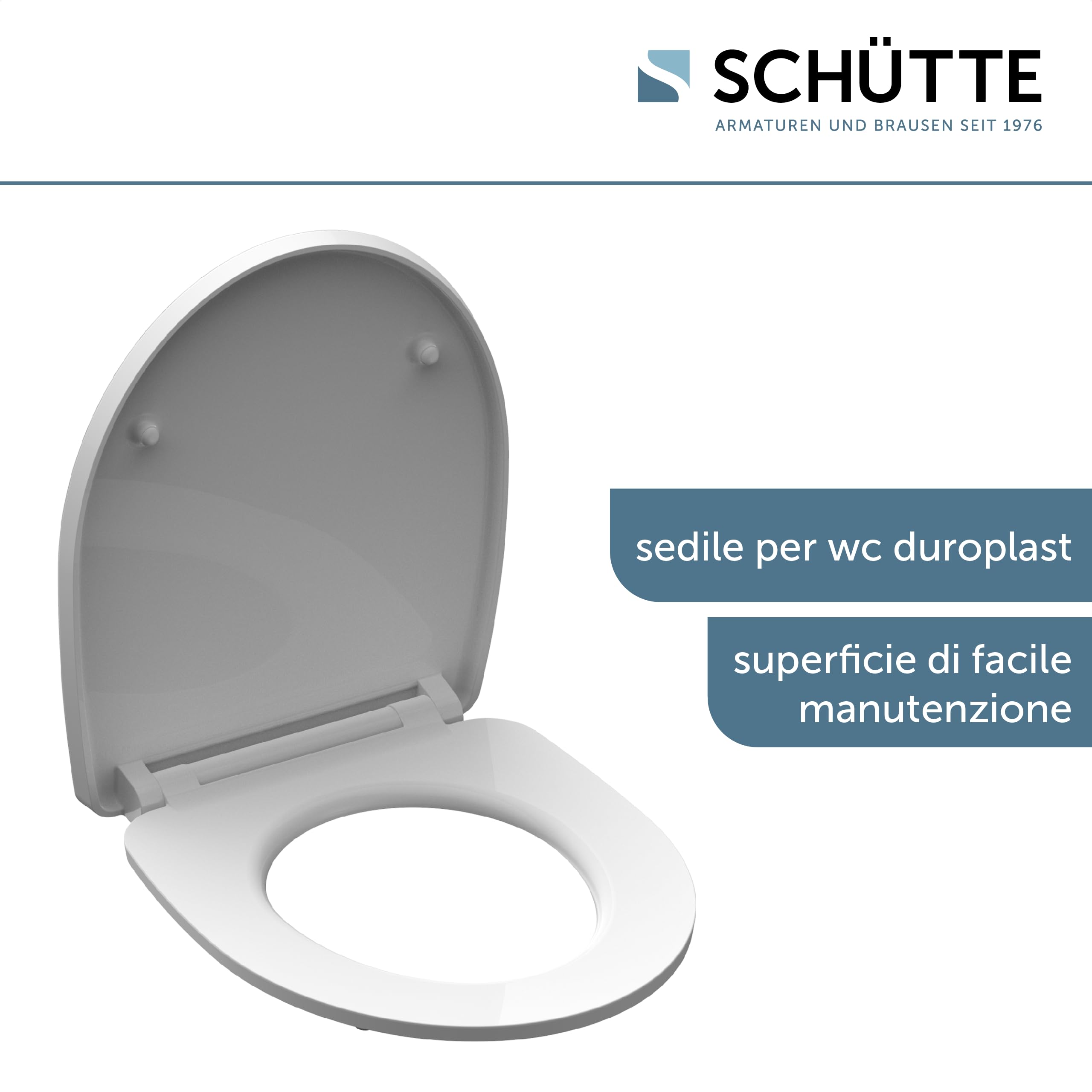 SCHÜTTE 82584 - Sedile WC in Duroplast High Gloss, bianco, con abbassamento automatico e chiusura rapida, motivo
