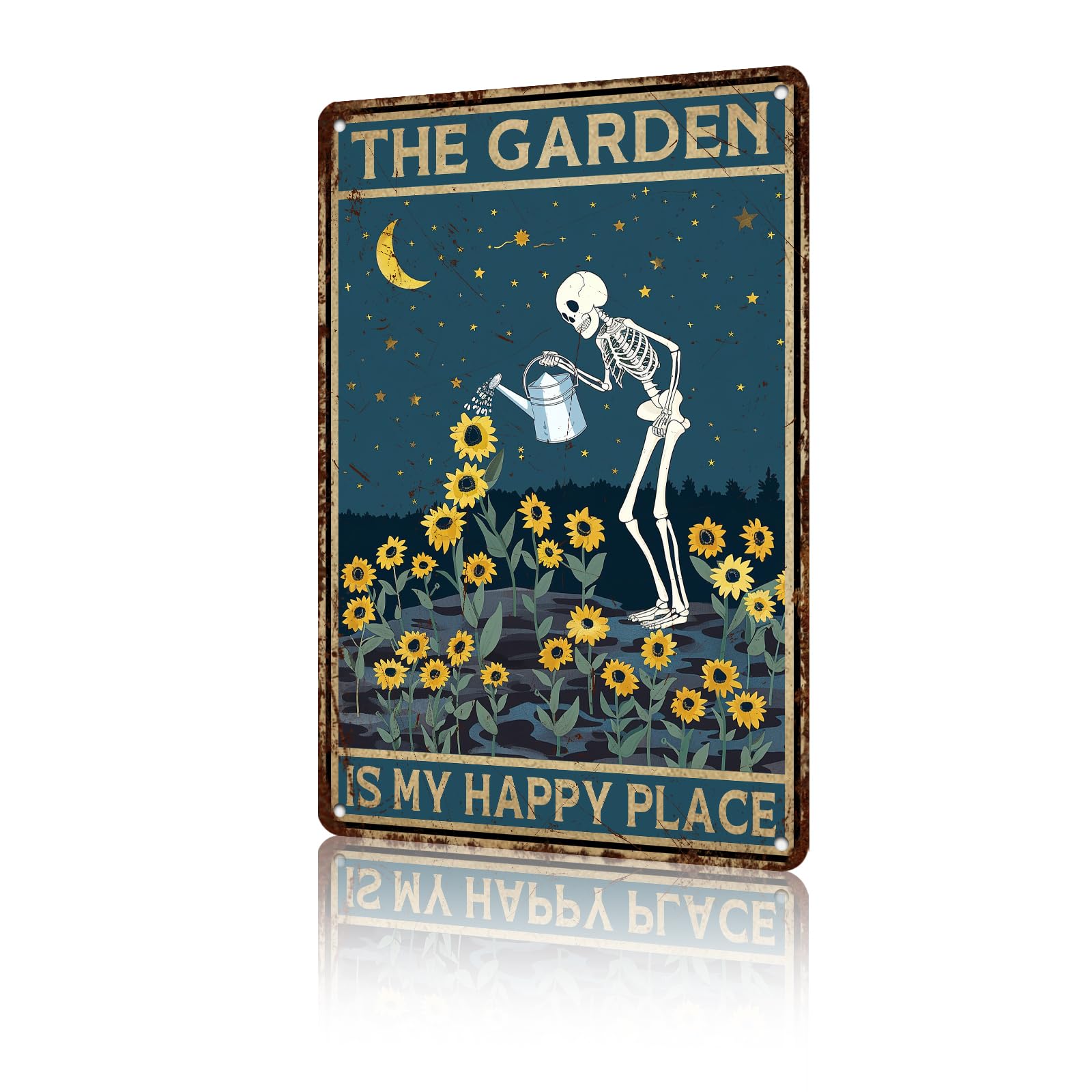 Anceky Tin Sign Vintage There Garden Is My Happy Place Skull Metal Sign Wall Decor for Yard Farmhouse Outdoor Garden Fence 12×16 Inch