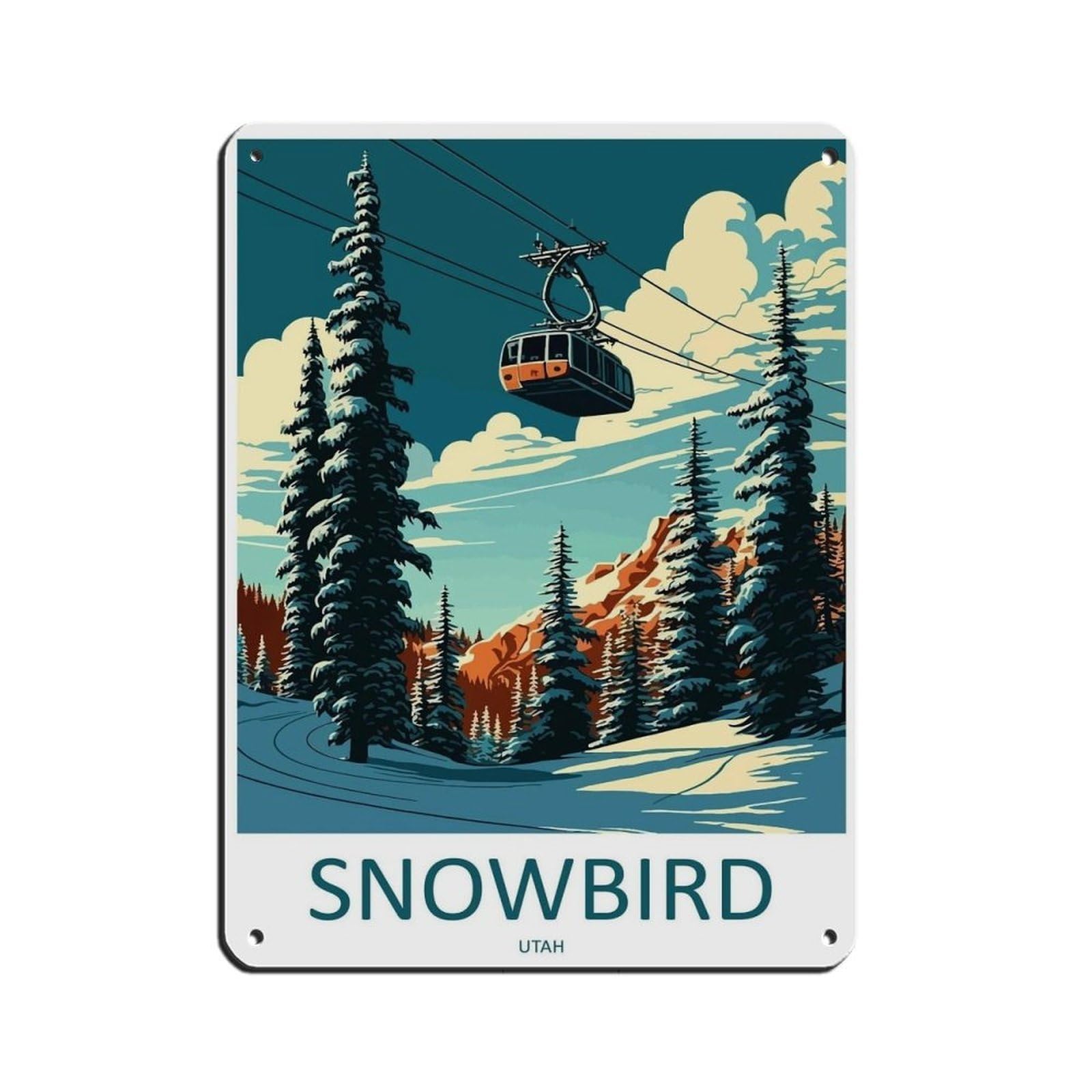 Snowbird Travel Art Ski Art Lover Gift Tin Sign Vintage Metal Pub Club Cafe Bar Home Wall Art Decoration Poster Retro 12x16inch(30x40cm)