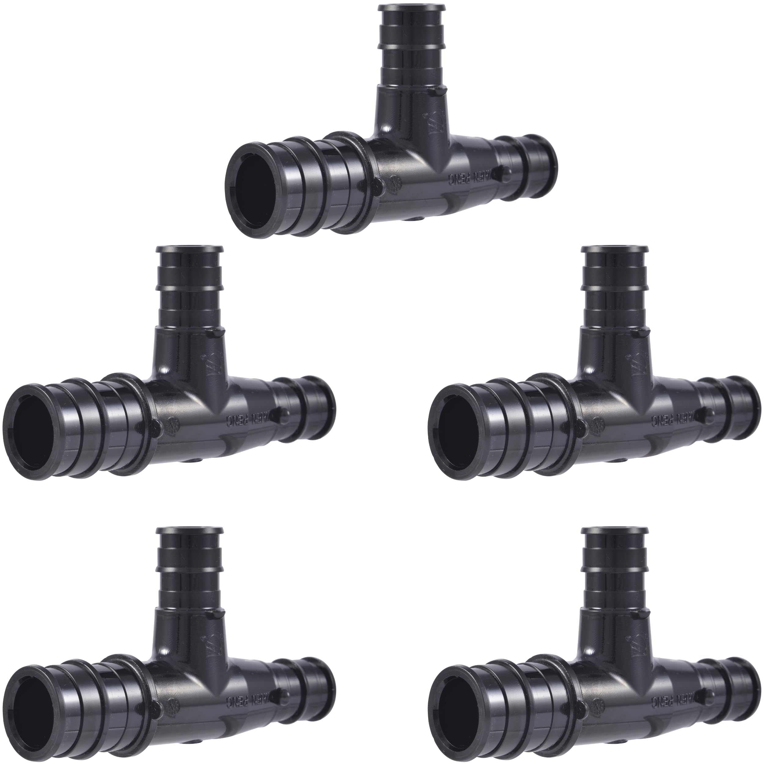 SharkBite 3/4 Inch x 1/2 Inch x 1/2 Inch Poly Expansion Reducing Tee for PEX-A Pipe, Pack of 5, Plastic Plumbing Fittings, Reducing Tee for PEX-A