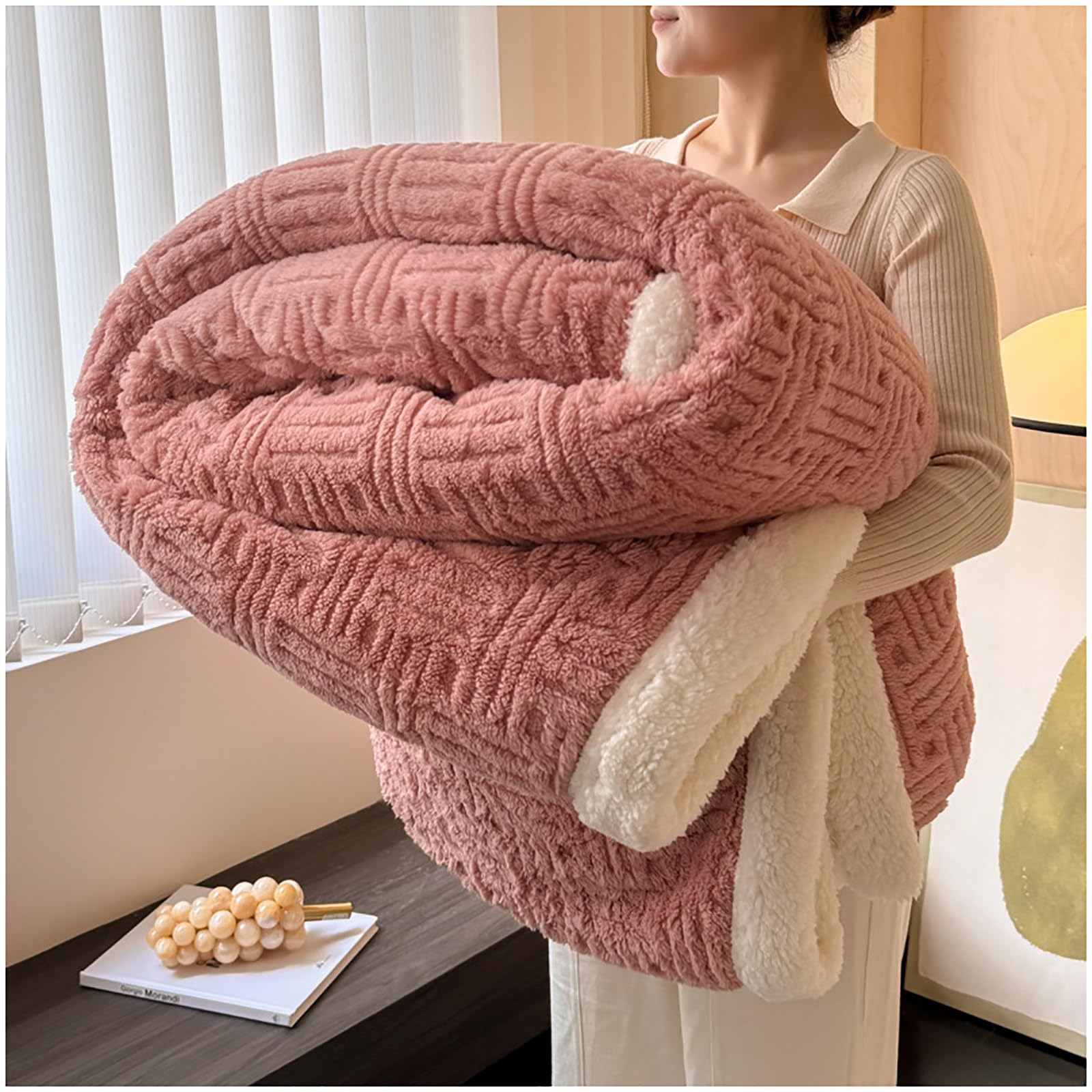 Couvertures Doux Confortables en Laine Anti-Allergique ZTGL Rose 180x200cm