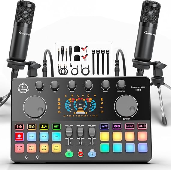 Podcast Equipment Bundle for 2,Audio Interface with 2 Headphones