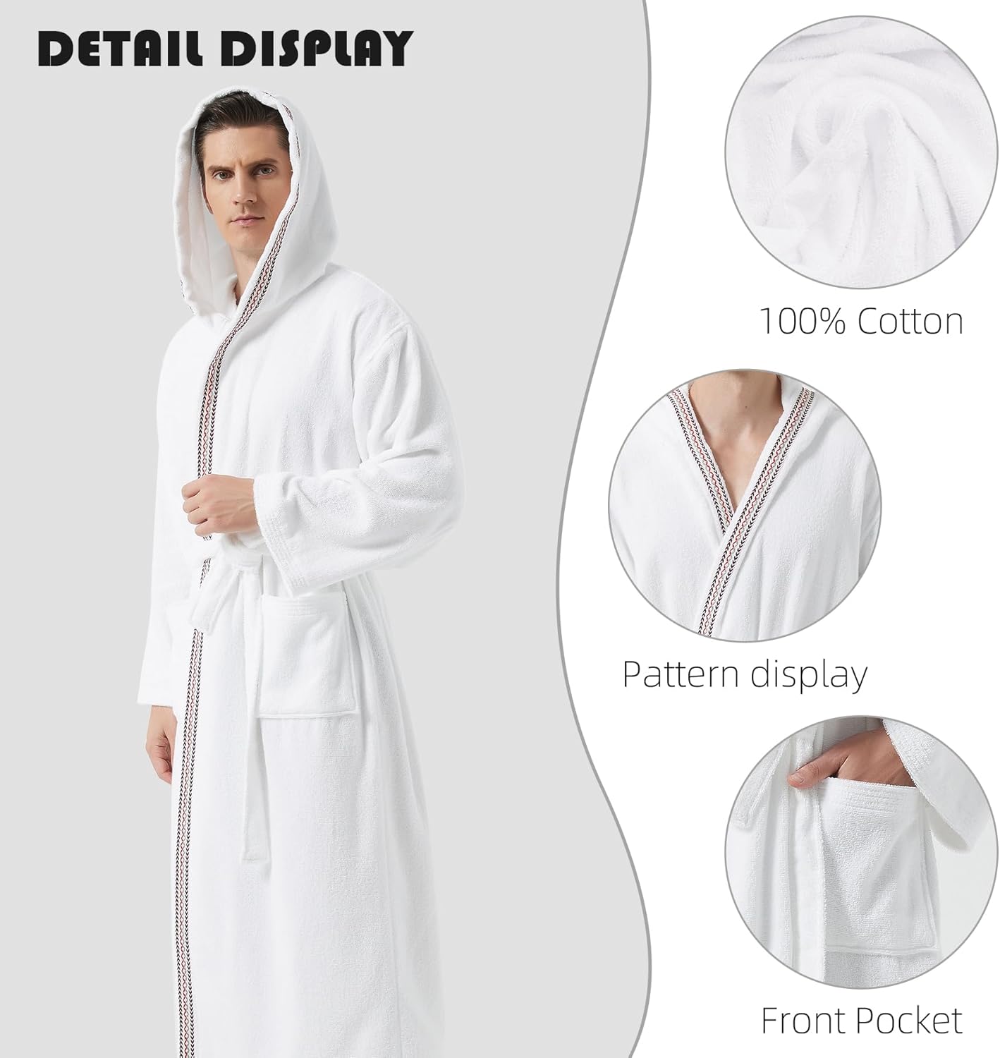 Mens Bathrobes with Hood-Classic Terry Cloth Bathrobe for Men,Soft Full Length Bathrobes for Spa and House