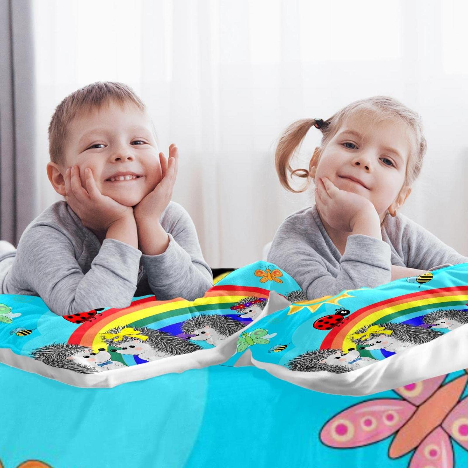 Zestaw pościeli dla niemowląt jeż i tęcza zestaw pościeli z nadrukiem 3D wzory zestaw pościeli zawiera 1 poszewkę na kołdrę i 2 poszewki na poduszki 199 x 190 cm