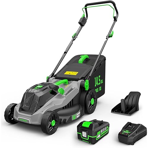TIECTOWN 40V 16-Inch Brushless Cordless Lawn Mower with 4.0Ah Battery & Charger, 2-in-1 Electric Push Mower, 5-Position Height Adjustment, Lightweight, Compact Storage, for Small Yards - Green