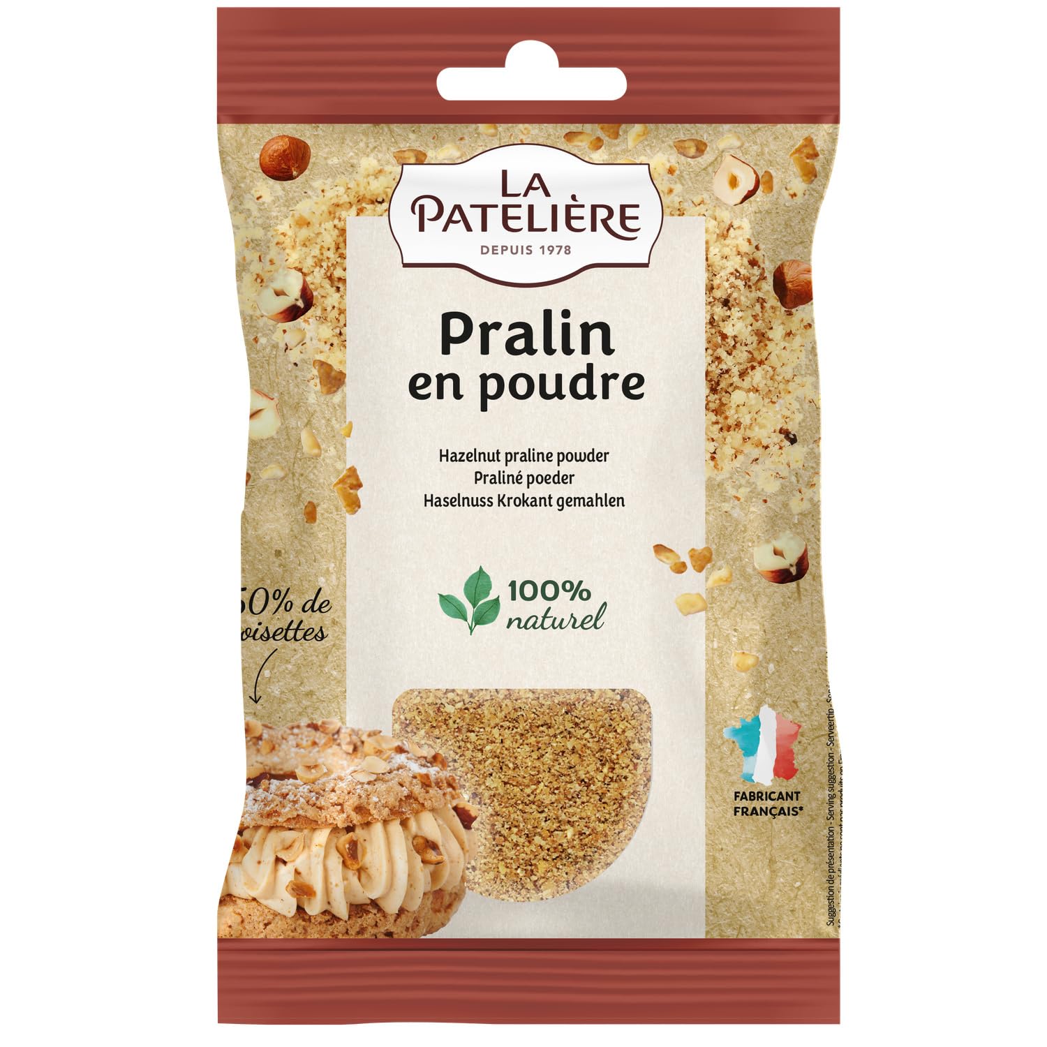 LA PATELIERE Pralin en Poudre 100 g – Noisettes Torréfiées 50% et Sucre pour Pâtisserie Maison - Lot de 4