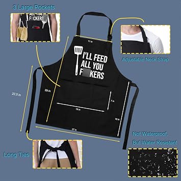 Miracu Funny Cooking Aprons for Men Women, Funny Dad Gifts for Mens Father, Mom - Mothers, Fathers Day, Birthday Gifts for Daddy Step Brother Boyfriend Husband, Cool BBQ Grilling Kitchen Chef Apron