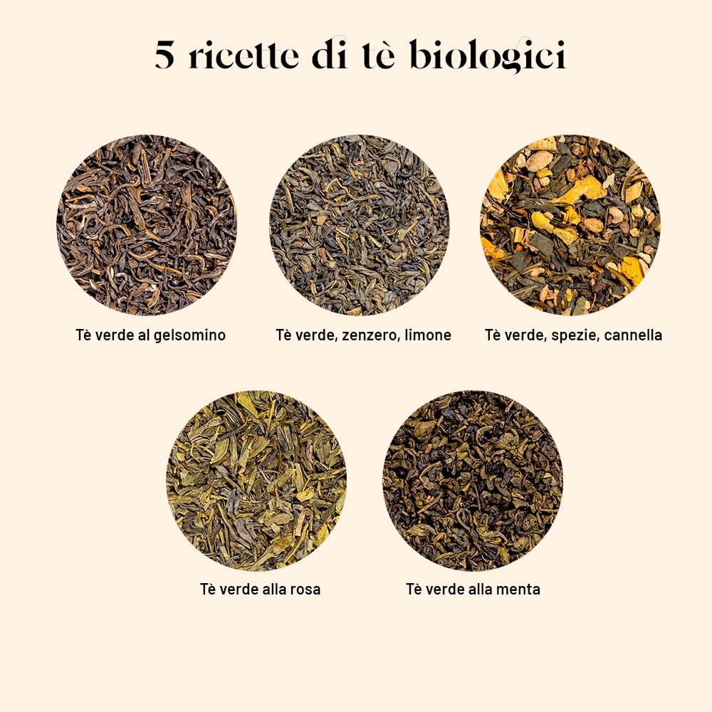 Kusmi Tea - Confezione Regalo di Tè Verdi Biologici Con Infusore - Cofanetto per Uomini e Donne - Verde alla Menta, al Gelsomino - Foglie Sfuse - 5 Scatole in Metallo da 25g
