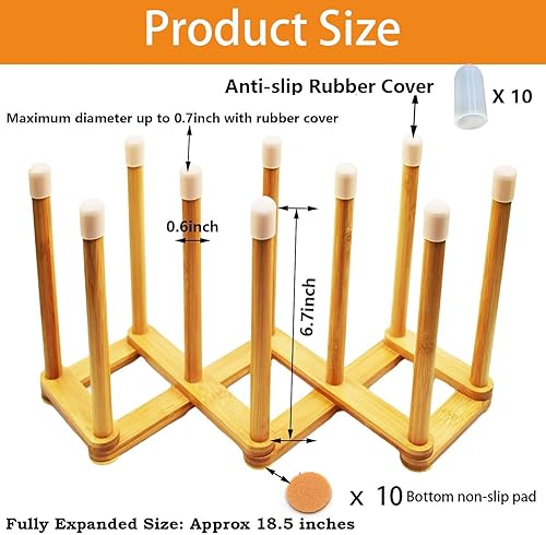 Miniatura 2 de Estante de secado retráctil de bambú para botellas y platos, soporte para escurridor de botellas de agua deportivas y tazas, estante de secado de