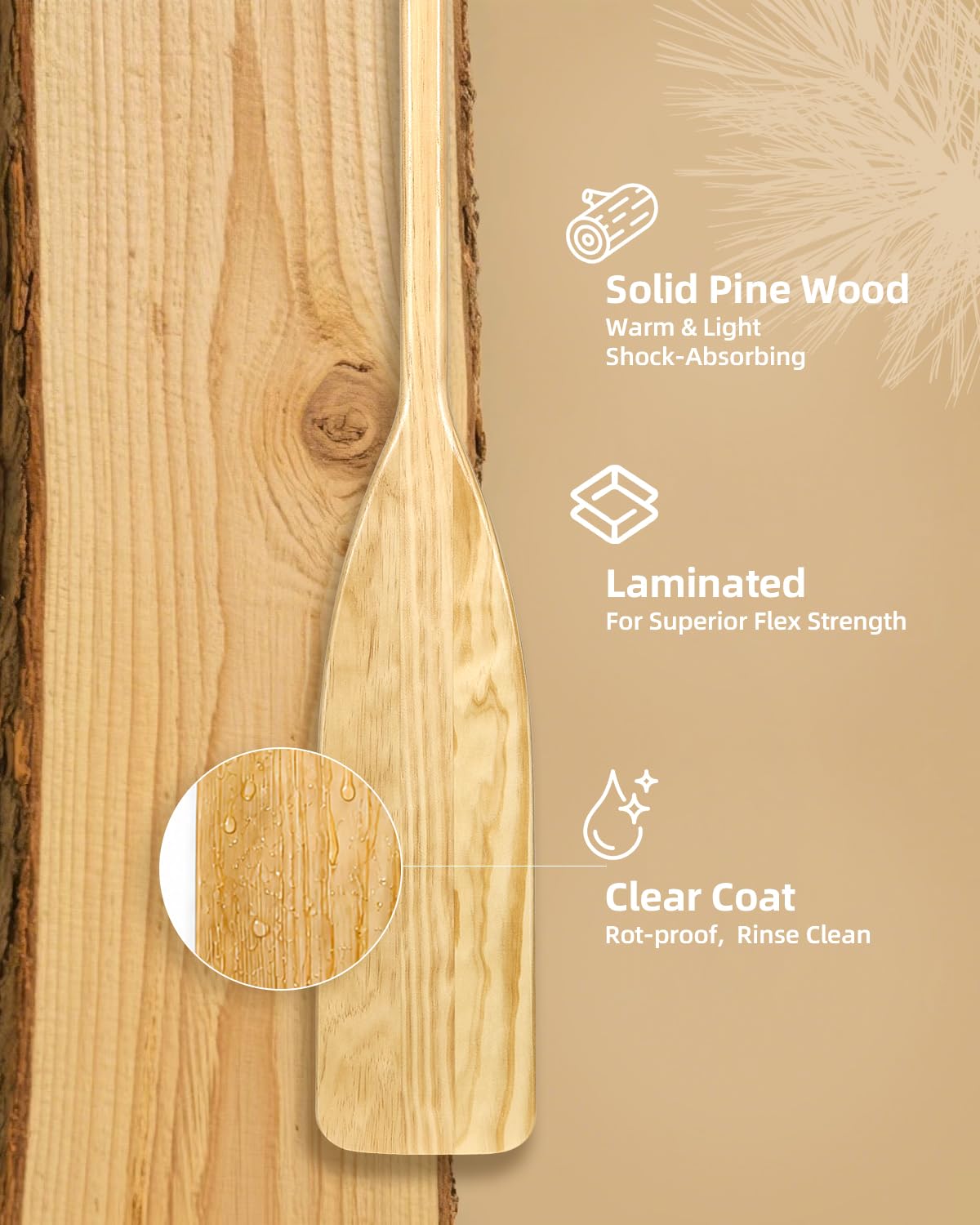 Abahub Pagaia in Legno 137cm – Remo in Pino, Robusto | 910 g, leggera, galleggiante, robusta, per 174-183 cm, , facile manutenzione, ideale per laghi, canoa e famiglia
