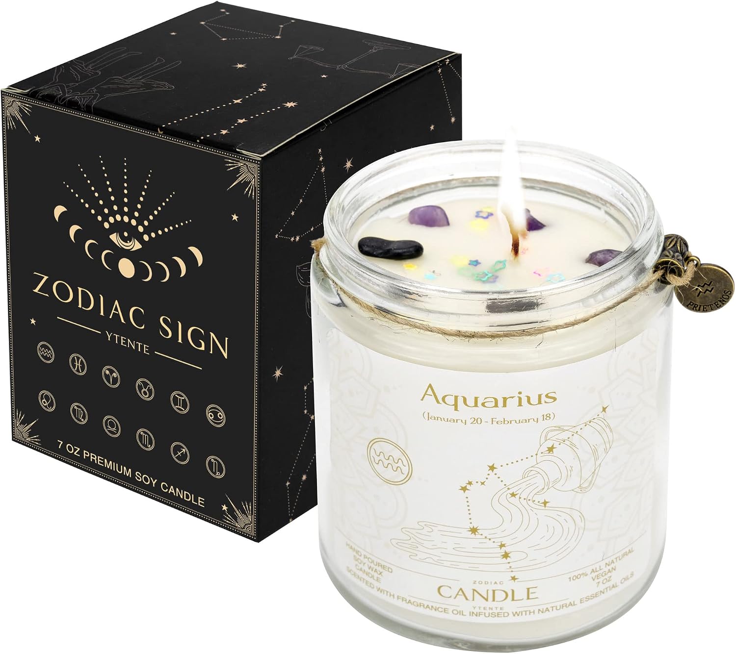YTENTE Zodiac Sign Candles, Zodiac Crystal Sign Candles,Astrology Scented Candles Best Friends Gifts for Women, Men Sister Brother Zodiac Funny Birthday Gift Candle Jar (Aquarius)
