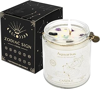 YTENTE Zodiac Sign Jar Candle, Aquarius, Lavender Scent, Modern Style, Crystal Embellishment, Birthday Gift