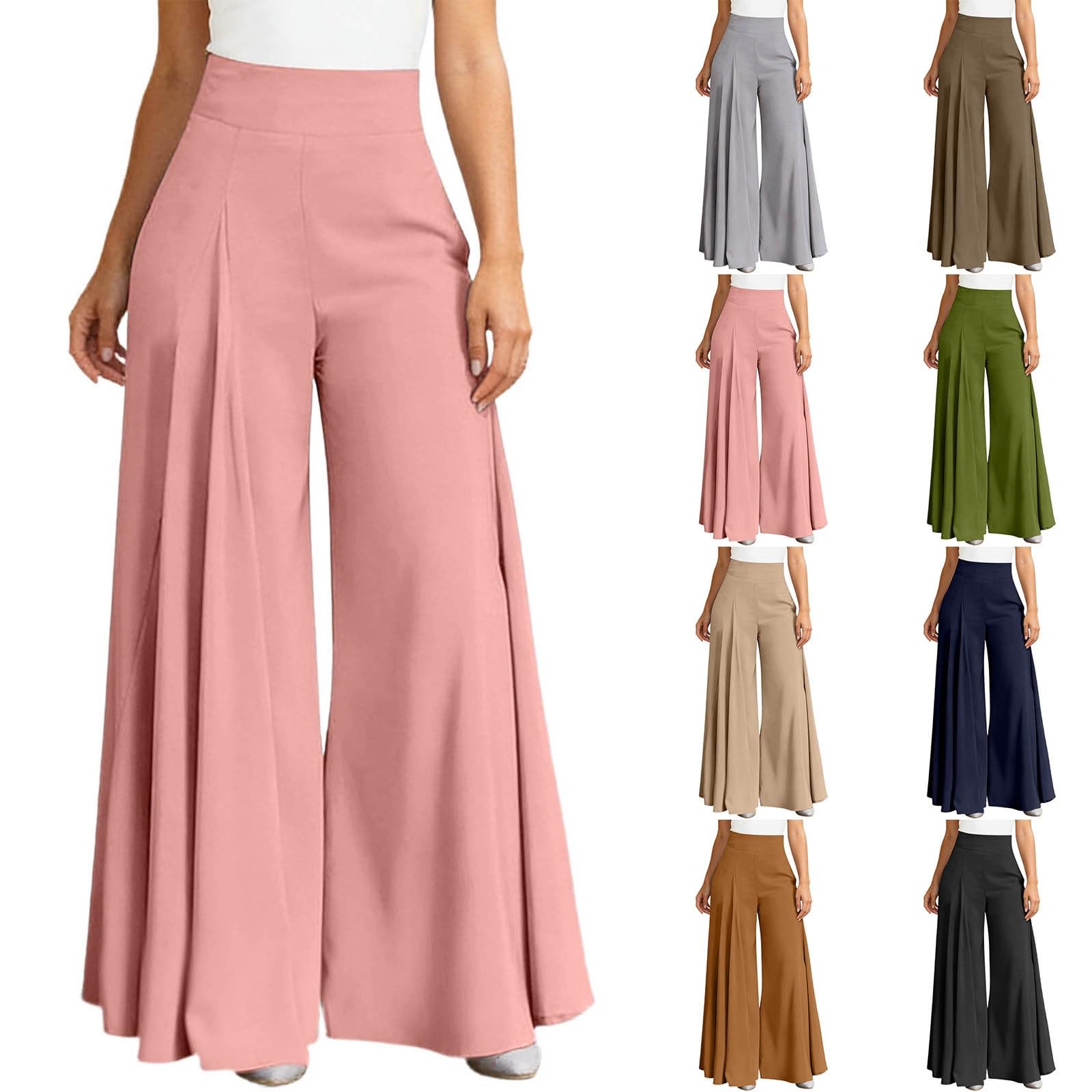 Hosenrock Damen - Bequem Lang Casual Weite Hose Hohe Taille Leicht Strandhose Büro Elastische Sommerhose Plissee Lässig Blume Wickelhose Weites Bein