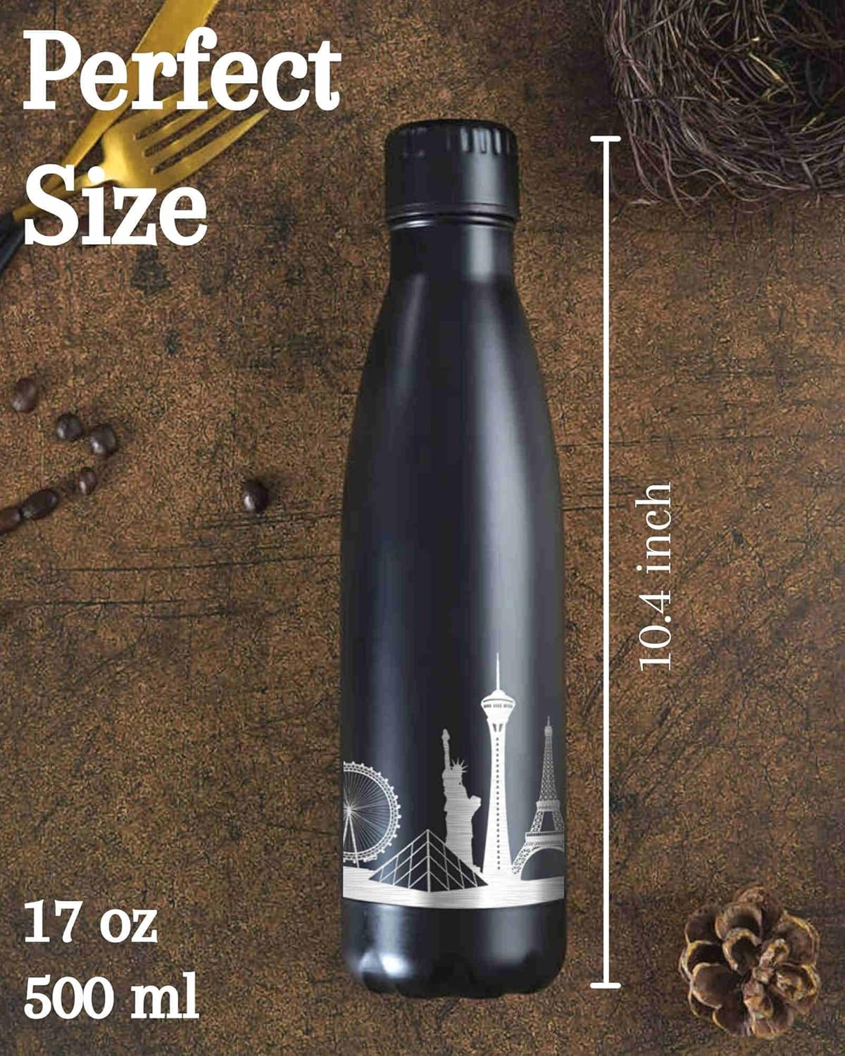 Las Vegas Skyline Gifts, Las Vegas Gifts for Las Vegas Lovers, Skyline Map 17oz/500ml Stainless Steel Insulated Water Bottle, Perfect for Birthday & Christmas - Image 6