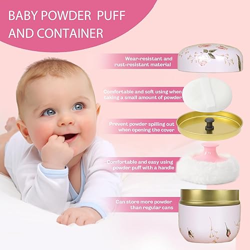 Miniatura 5 de SHIMIDO Soplo de polvo corporal y recipiente, contenedor de polvo corporal vacío portátil de 3.15 pulgadas para polvo suelto para mujeres bebés,