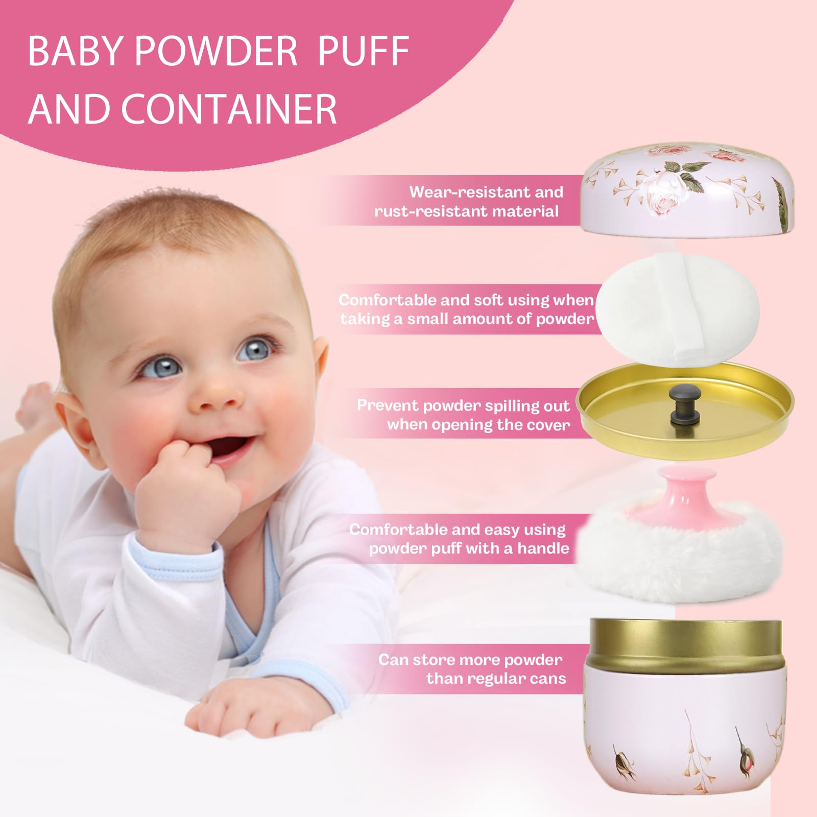 SHIMIDO Körperpuderquaste und Behälter, 8 cm, tragbarer leerer Körperpuderbehälter für Babys, Damen, loses Staubpuder, Puderbox mit Deckel für Bad, Reisen und Zuhause (alte Zeit und dunkle Nacht)
