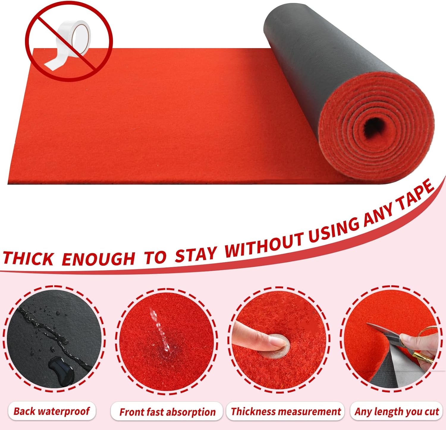 TEEMO 1 Pcs Extra Thick Red Carpet Runner for Party 3 x10 ft Heavy Duty Aisle Runway Rug Rubber Non-Slip Red Carpet Runner Party for Wedding Birthday Awards Night Theme Party Decorations