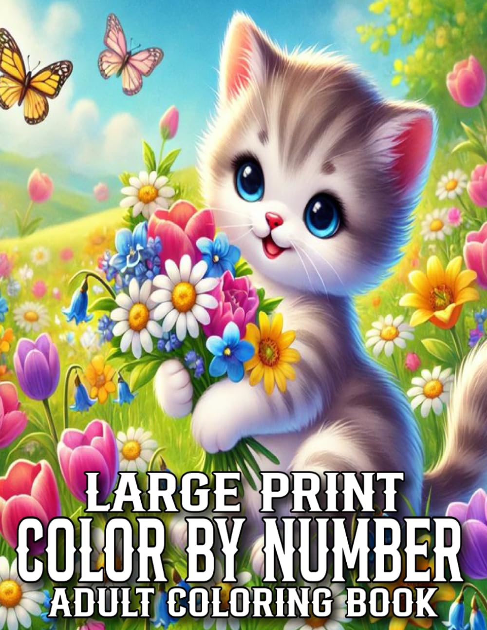 Large Print Color By Number Adult Coloring Book: Large Print Color By Number Adult coloring book with beautiful flowers, birds, butterflies, animals, and more