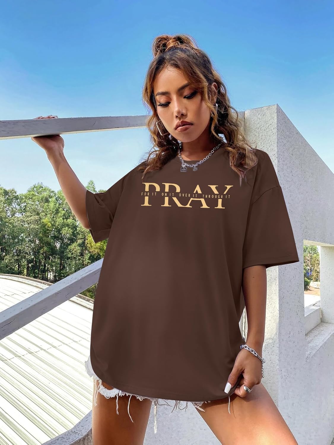 BANGELY Faith Over Fear Shirt Women Graphic Shirts Oversized Workout Gym Christian Religious Tees Drop Shoulder Tee Tops - Image 4
