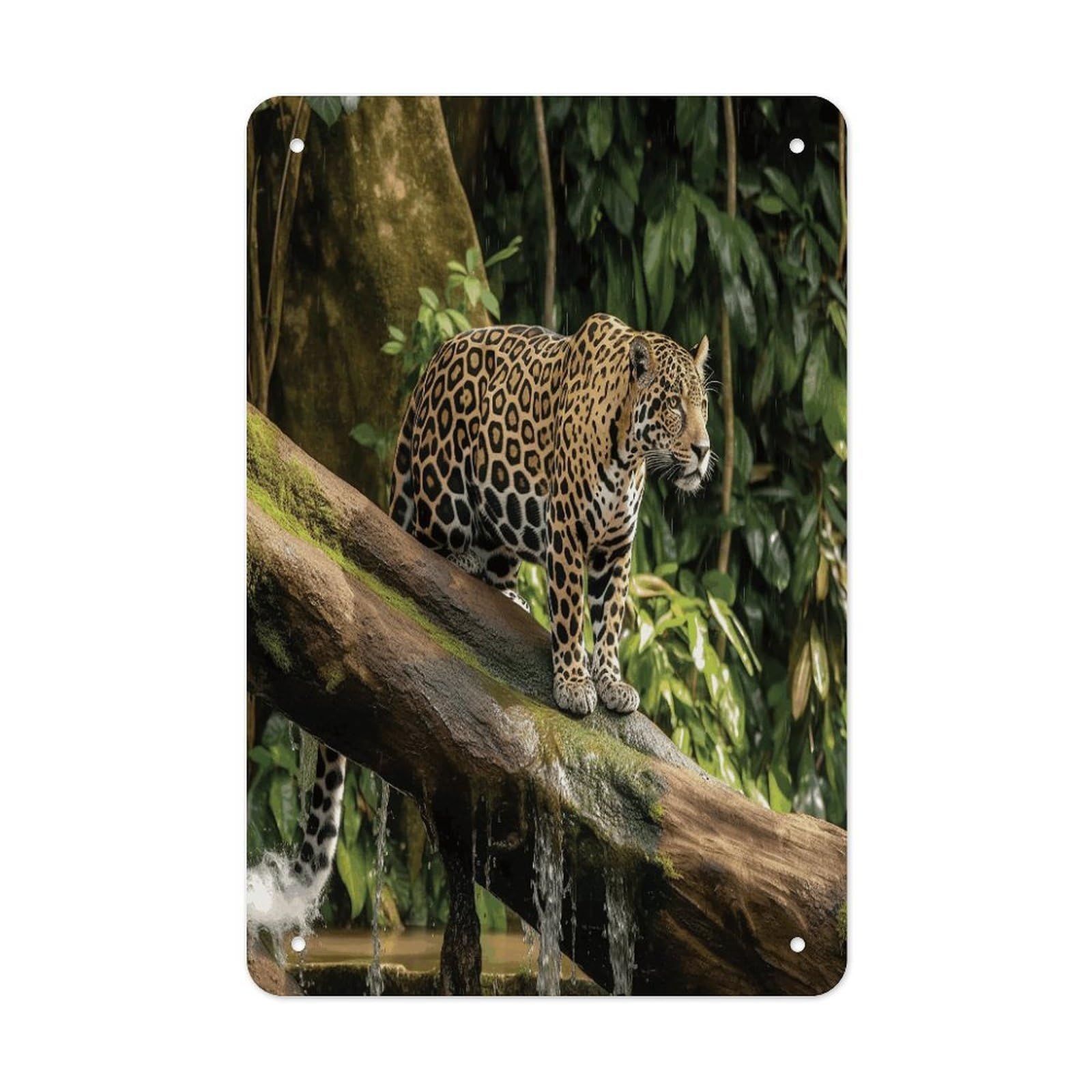 VstaDank Jaguar Cat on Tree Trunk Waterfall Metal Tin Signs Personalized Wall Art Prints Decoration Art Poster Funny Vintage Tin Sign Iron Sheet Painting Metal Signboard Decor Painting for Wall Decor