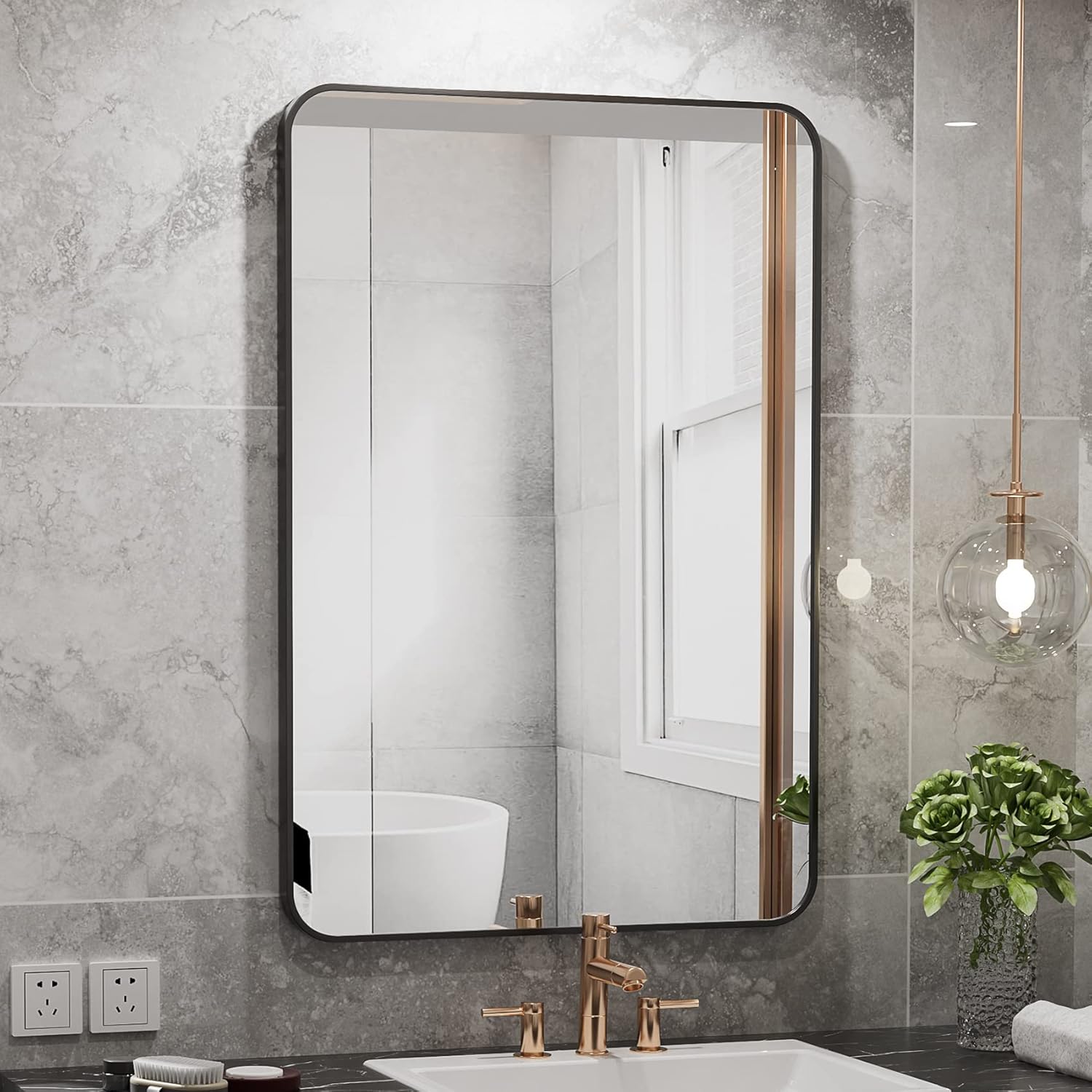 RICHTOP 22x30 Rectangle Wall Mirror Black Bathroom Vanity