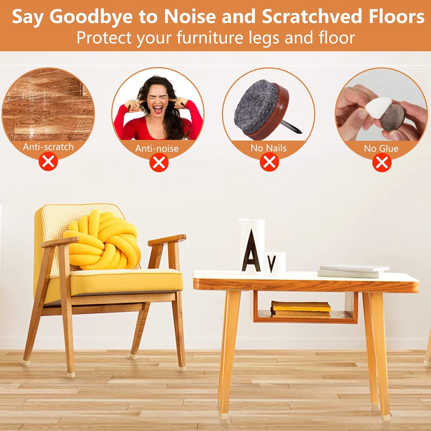 20Pcs Chair Leg Floor Protectors, Table Chair Leg Protectors for Hardwood Floors, Clear Chair Non-Slip Leg Covers Silicone Felt Furniture Pads