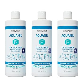 Person & Covey Aquanil Cleanser - Lipid-Free Sensitive Skin Cleanser, Non-Comedogenic Gentle Cleanser - Soap Free Cleanser with 7 Ingredients, Fragrance-Free Skin Care Cleanser - 3 Pack, 16 Fl. Oz. | NonComedogenic SoapFree Formula With 7 Ingredients; Gentle FragranceFree Cleanser Supports Balanced Skin Health