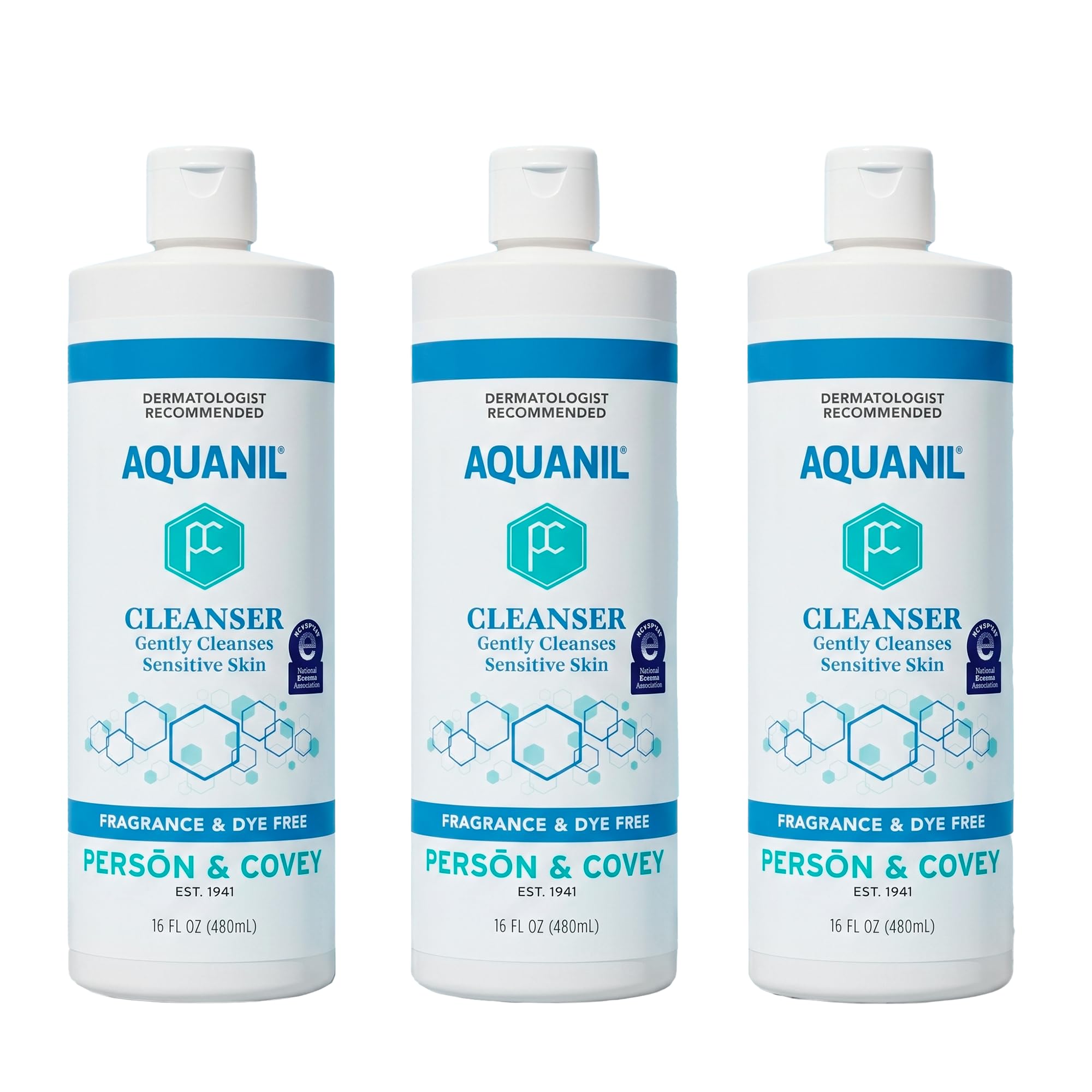 Aquanil Cleanser – 16 Oz Pack of 3, Lipid‑Free Sensitive Skin Care | Non‑Comedogenic Soap‑Free Formula With 7 Ingredients; Gentle Fragrance‑Free Cleanser Supports Balanced Skin Health