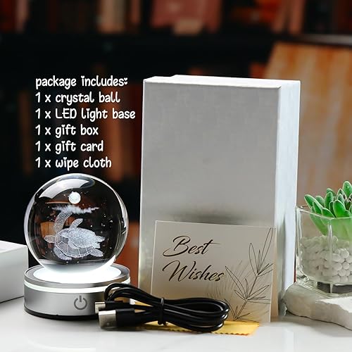 Miniatura 5 de Bola de cristal de tortuga 3D de 3.15 pulgadas, regalos para mujeres y hombres, bola decorativa de cristal K9 con figurita de tortuga grabada