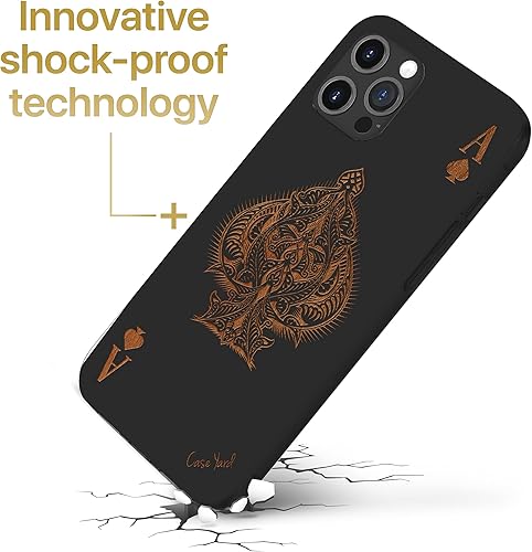 Miniatura 3 de CaseYard Funda de madera para iPhone 12 Pro Max grabada con láser, diseño de Ace of Spade compatible con madera negra, funda protectora a prueba de