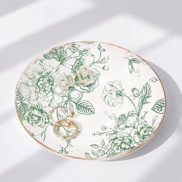 Mifoci Floral Ceramic Jewelry Tray Ring Holder Trinket Dish for Rings…