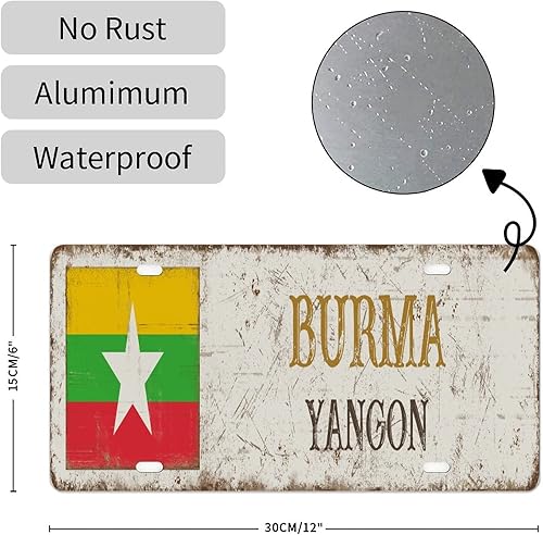 Miniatura 2 de Placa de matrícula de metal con bandera nacional de la ciudad de Yangon, placa decorativa de automóvil de 6 x 12 pulgadas, recuerdo de la ciudad de