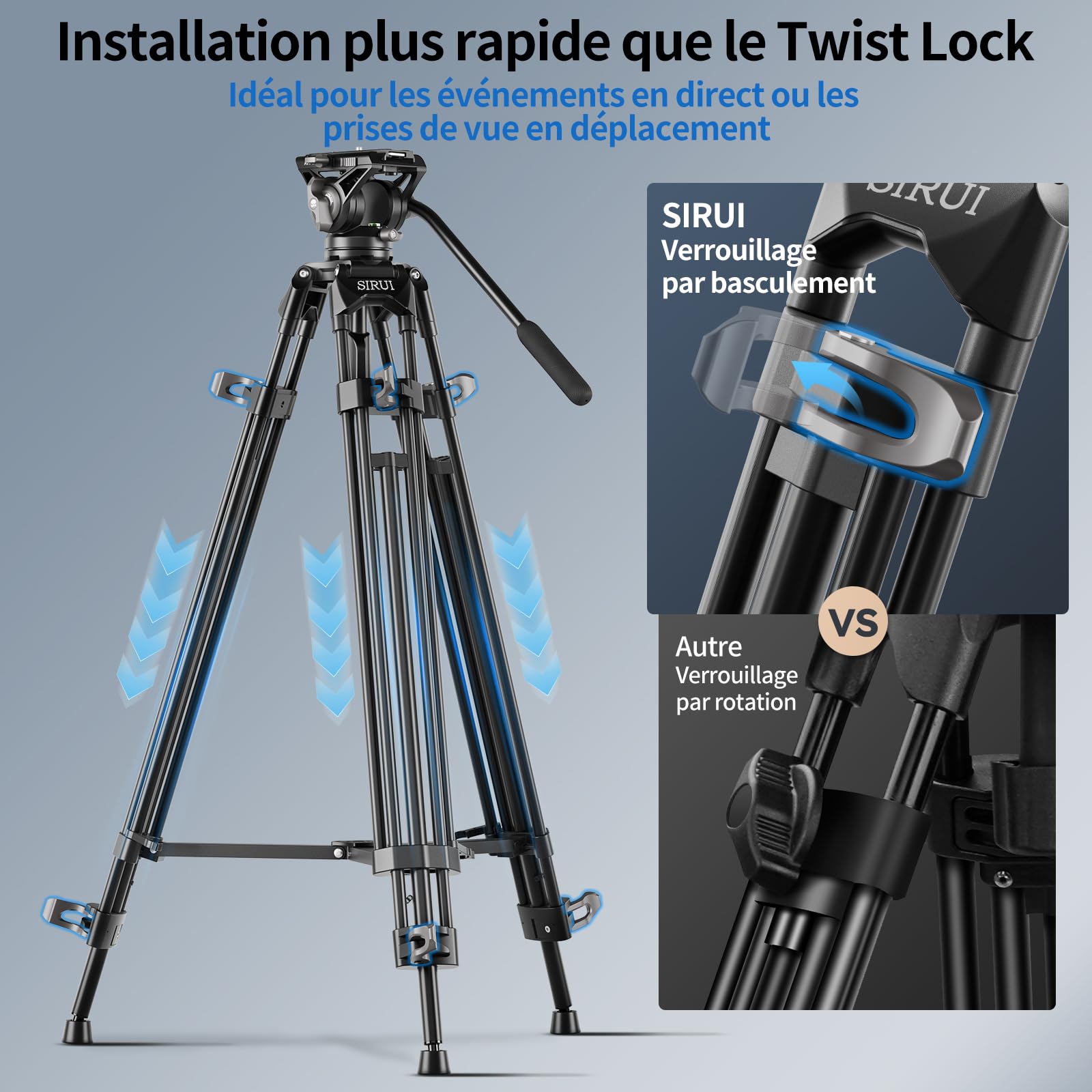 SIRUI Trépied Vidéo 73 Pouces Avec Tête de Fluide, Mécanisme de Libération Rapide, Robuste Pour Appareil Photo Reflex Numérique, Caméscope à Charge Utile de 10 KG (AVT-11)