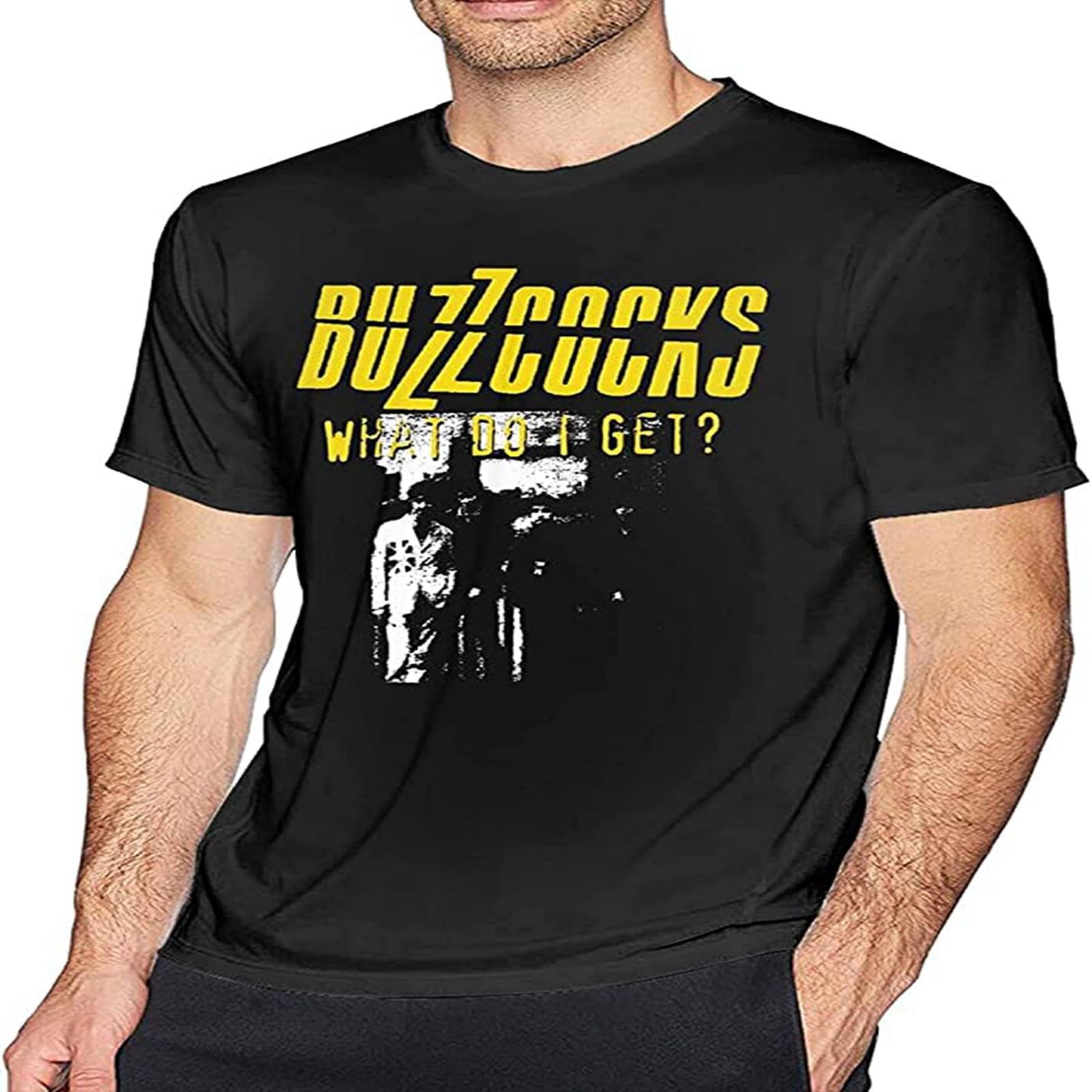 Bear Coming Men's Black Buzzcocks What Do I Get T Shirt Cotton T Shirt Fashion O Neck Short Sleeve Tees 3XL