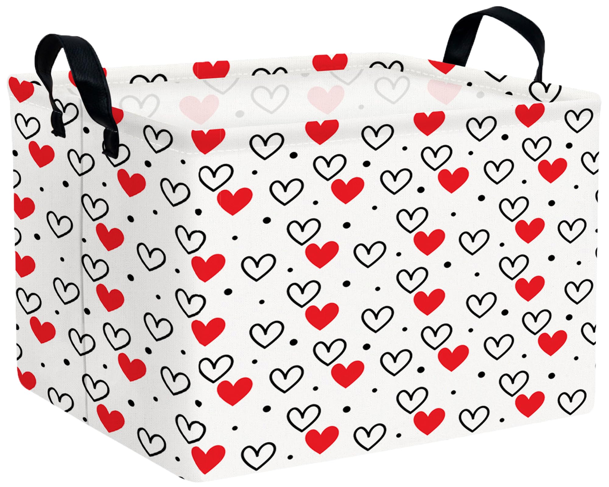 Valentines Day Basket Large Foldable Heart Shaped Storage Box for Gifts Kids Empty Storage Bins Rectangular Toy Organizer Decor (Black Dot Love Red Love)