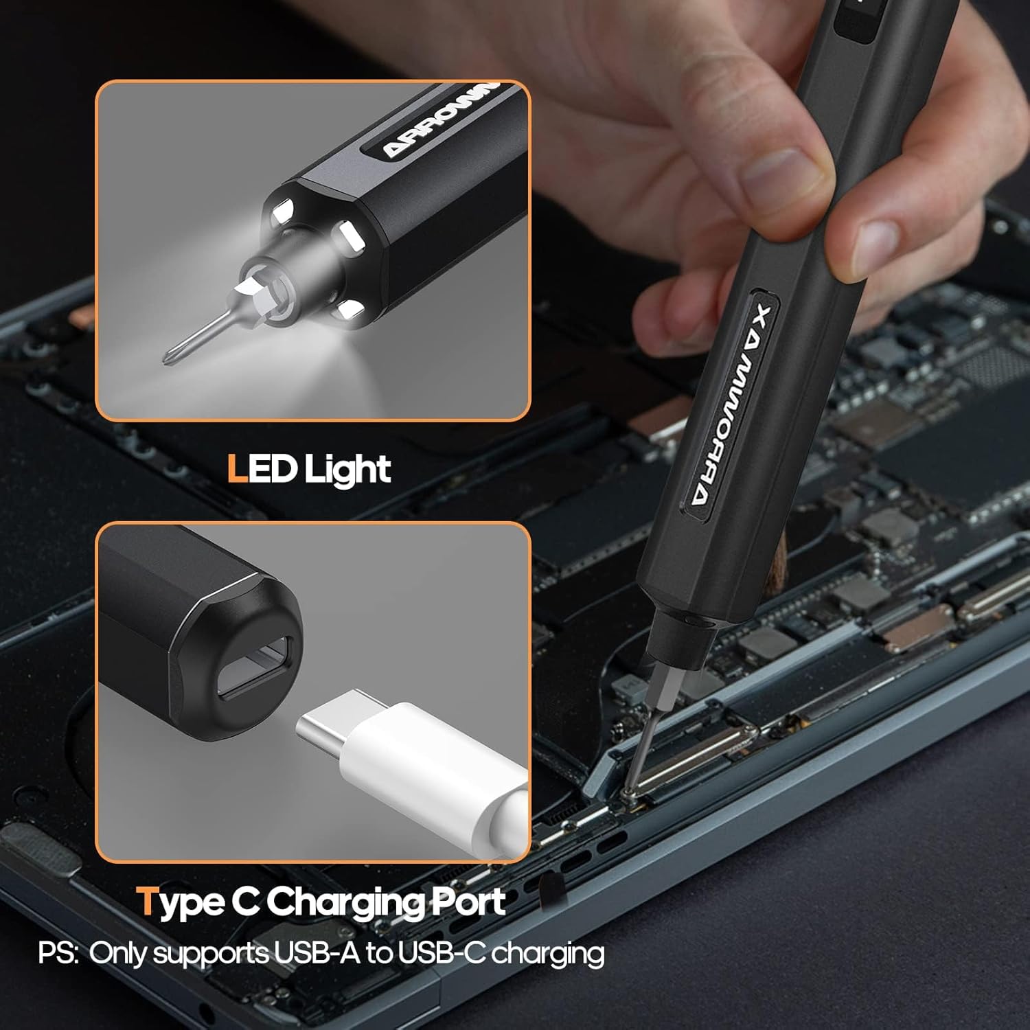 AM ARROWMAX Electric Screwdriver, Small Cordless Precision Screwdriver Set with 34 Magnetic Precision Bits, Smart Motion Control, Rechargeable Tool Kit for Electronics Laptops Watch (SES PRO) Black