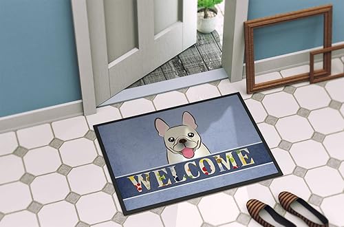 Miniatura 4 de Caroline's Treasures BB1424MAT - Tapete de bienvenida con diseño de bulldog francés para interiores o exteriores, 18 x 27 pulgadas, color azul,