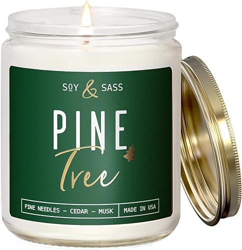 Pine Candle, Pine Scented Candles, Christmas Candles Scented - 'Pine Tree' Soy Candle, wPine Needles, Warm Cedar & Sandalwood - Infused with