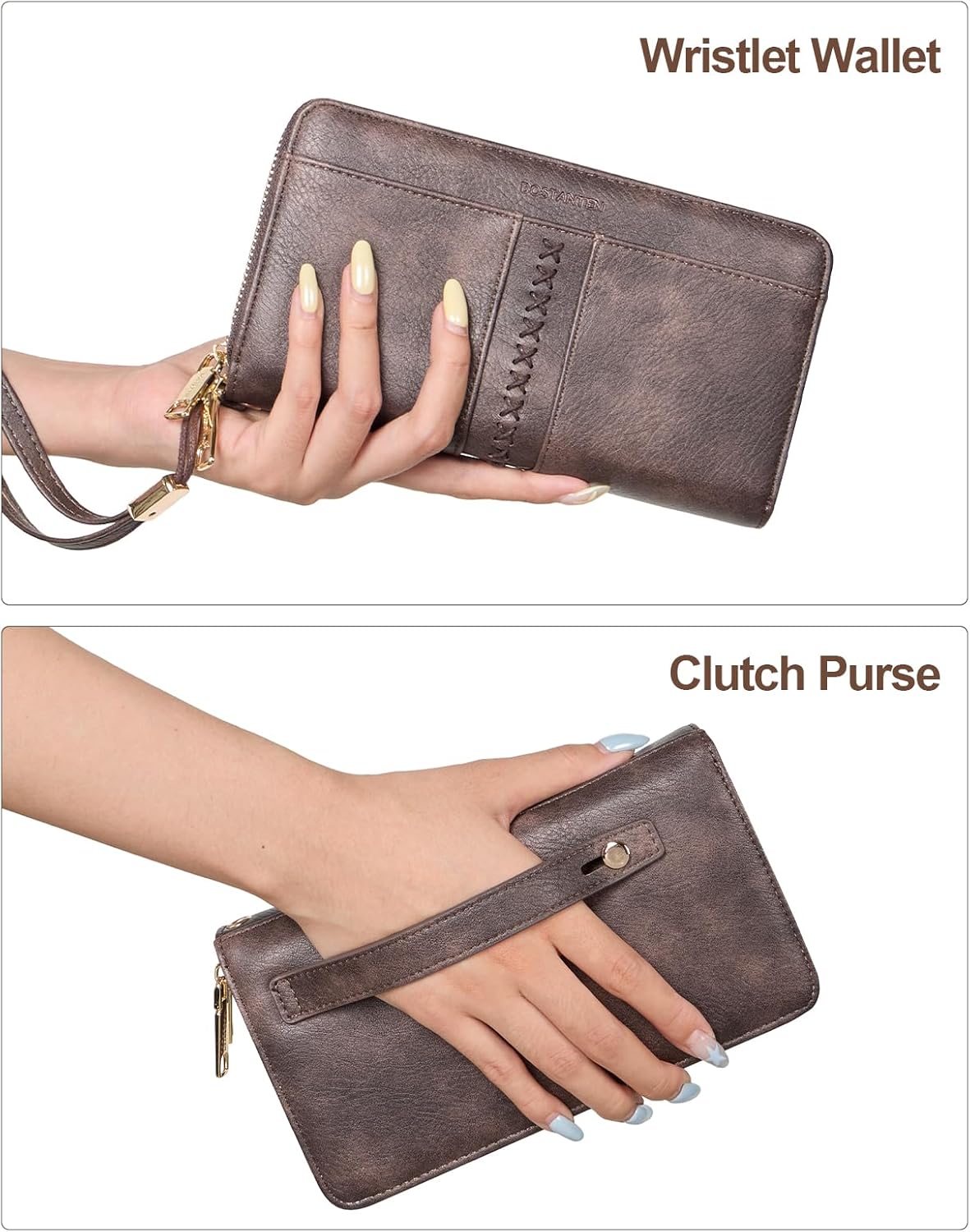 BOSTANTEN Wallets for Women Leather RFID Double Zipper Around Credit Card Holder Large Capacity Wristlet Clutch Wallet - Image 2