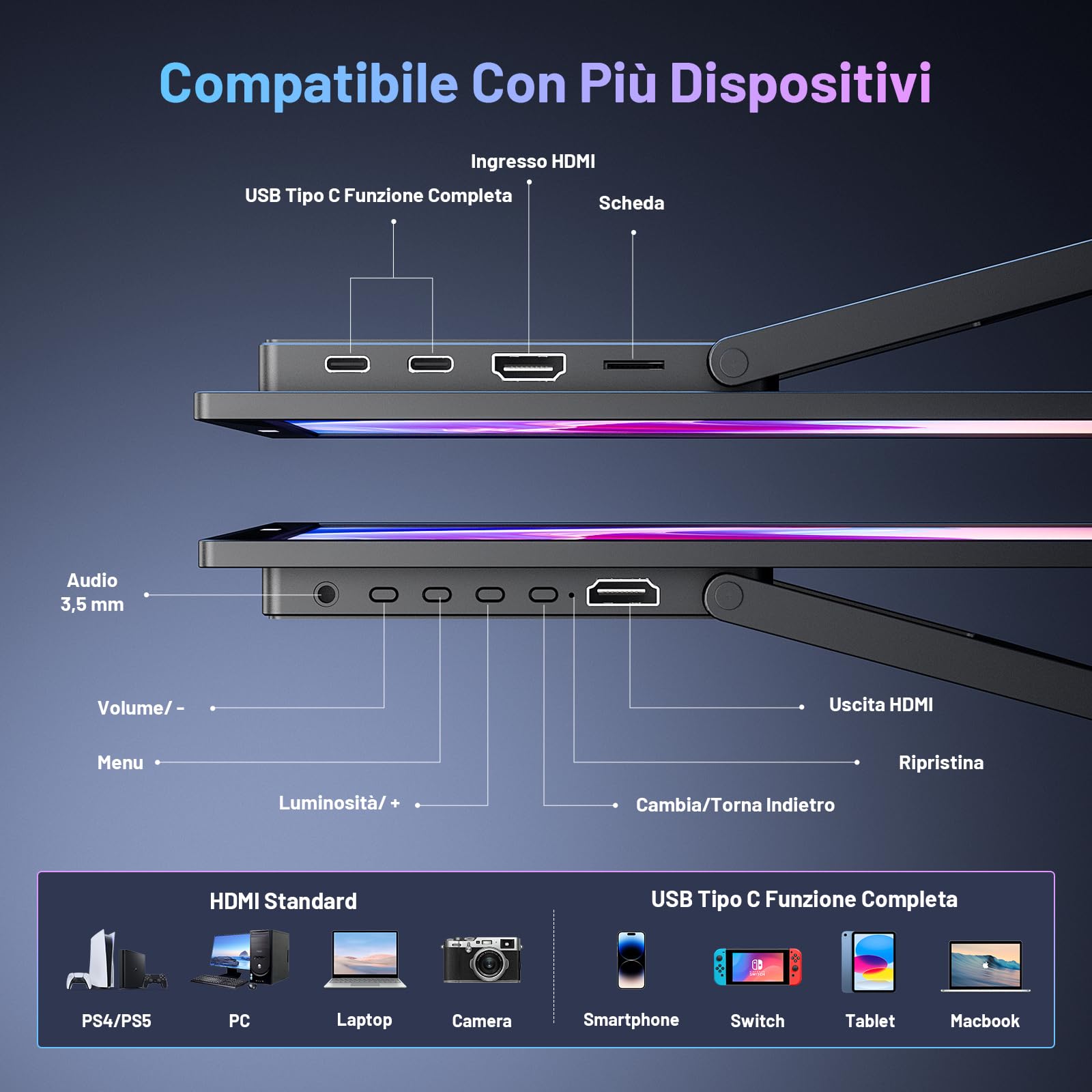 Monitor Portatile 4K 18,4 Pollici Schermo Portatile con Google TV OS,3840*2160 UHD,HDR,85% NTFC,IPS Portable Monitor per PC Laptop Xbo PS5 Telefono USB C/HDMI, Compatibile con VESA, Supporto Integrato