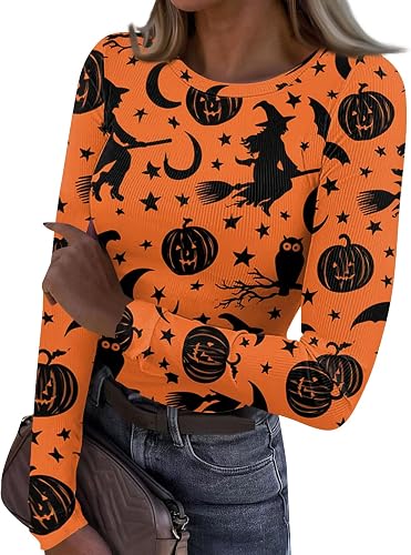Orange Pumpkin Halloween Shirt Clean Humor Funny Shirts for Women Cute Graphic B