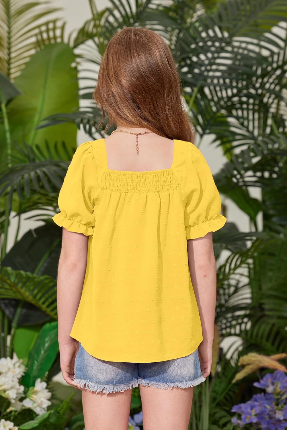 BesserBay Girls Summer Puff Short Sleeve Square Neck Tee Shirts Ruffle Smocked Blouses Cute Swiss Dot Tops 5-14 Years - Image 6