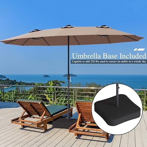 Miniatura 4 de Tangkula Paraguas LED solar de doble cara para patio de 15 pies con base, sombrilla doble para exteriores, sombrilla extragrande con 36 luces