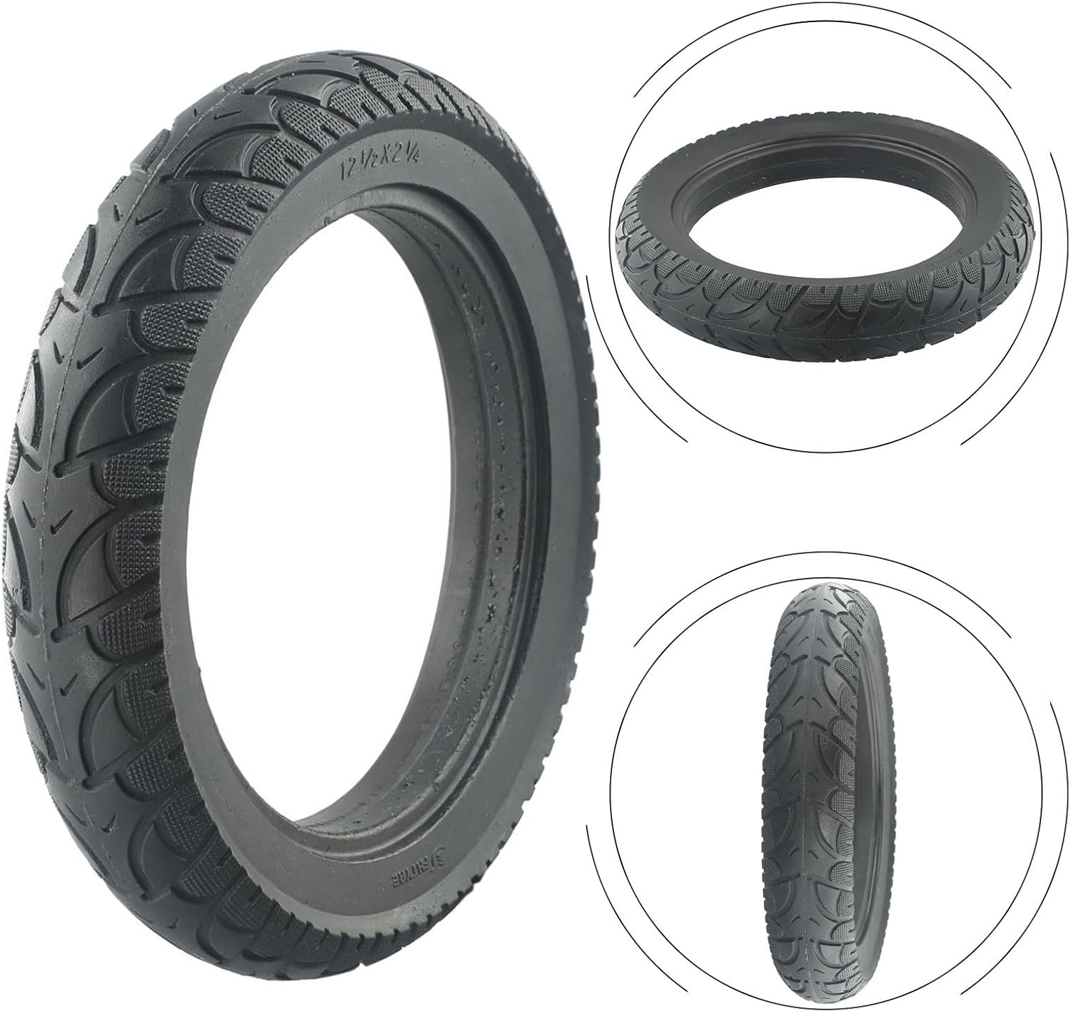 12 Inch Solid Rubber Tire 12 1/2 X 2 1/4 (57-203) For Electric Scooters And E-Bikes, Puncture-Resistant Wheel Replacement, 12.5 X 2.125 Size Compatible With Most 12 Inch Scooter Models, Black