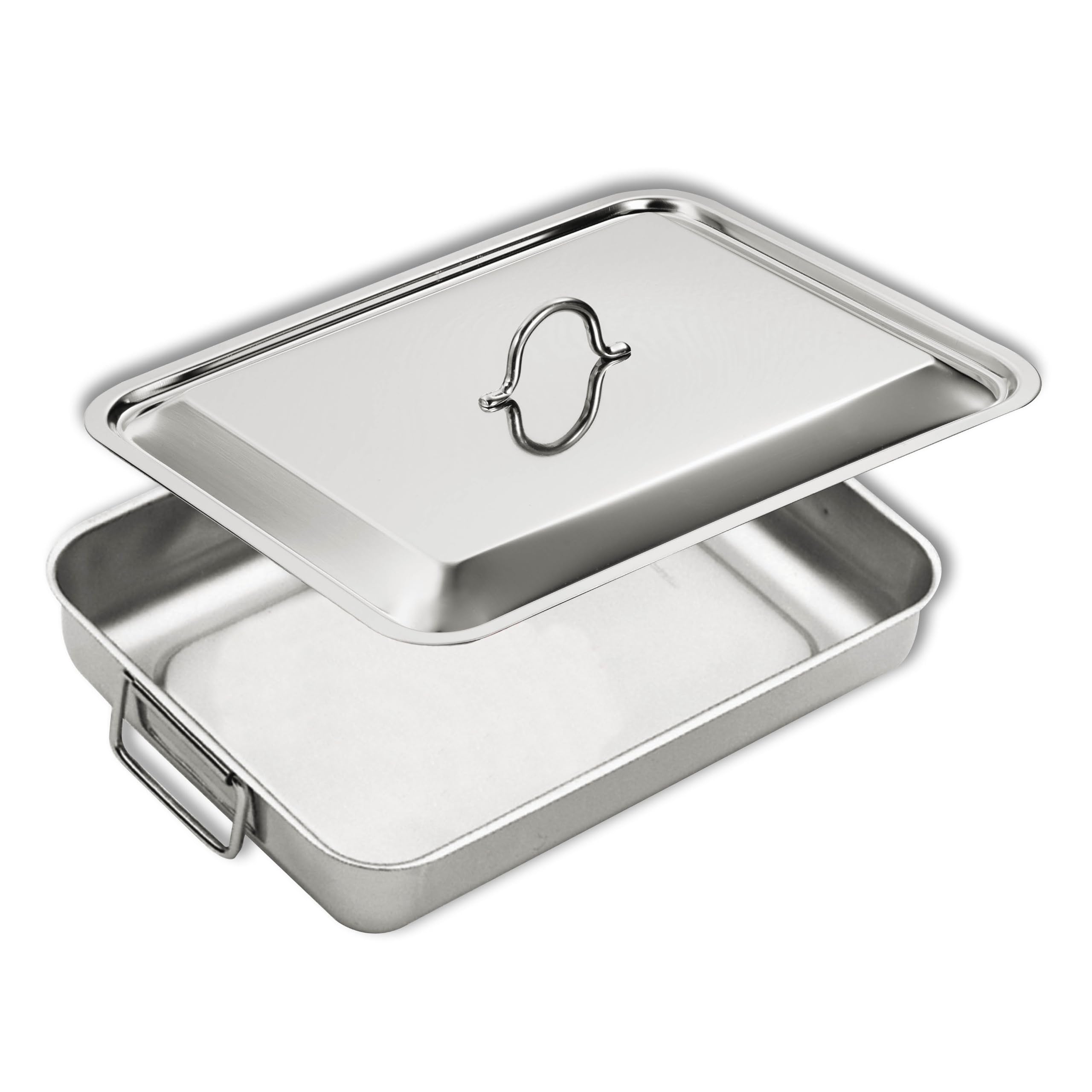 Inoxriv, Eatitaly Teglia da Forno Rettangolare con Coperchio, 40x32 cm, Acciaio Inox, Maniglie Ripiegabili, Made in Italy